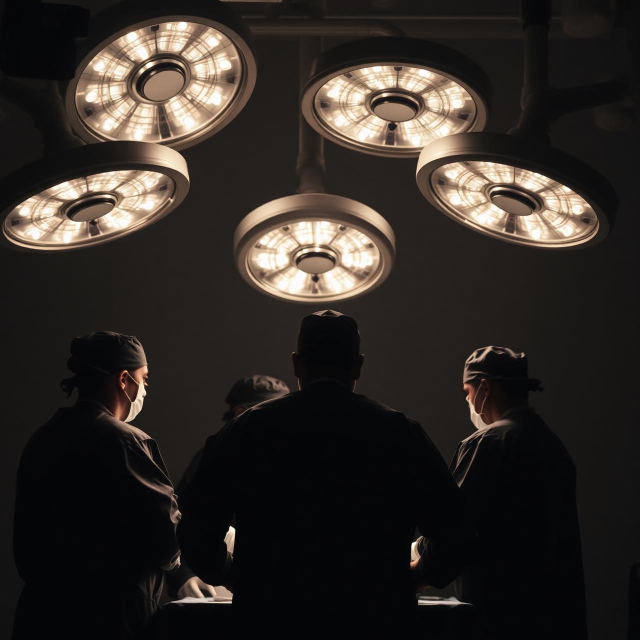 Surgical team operating beneath OR lights at Sync Surgery Center